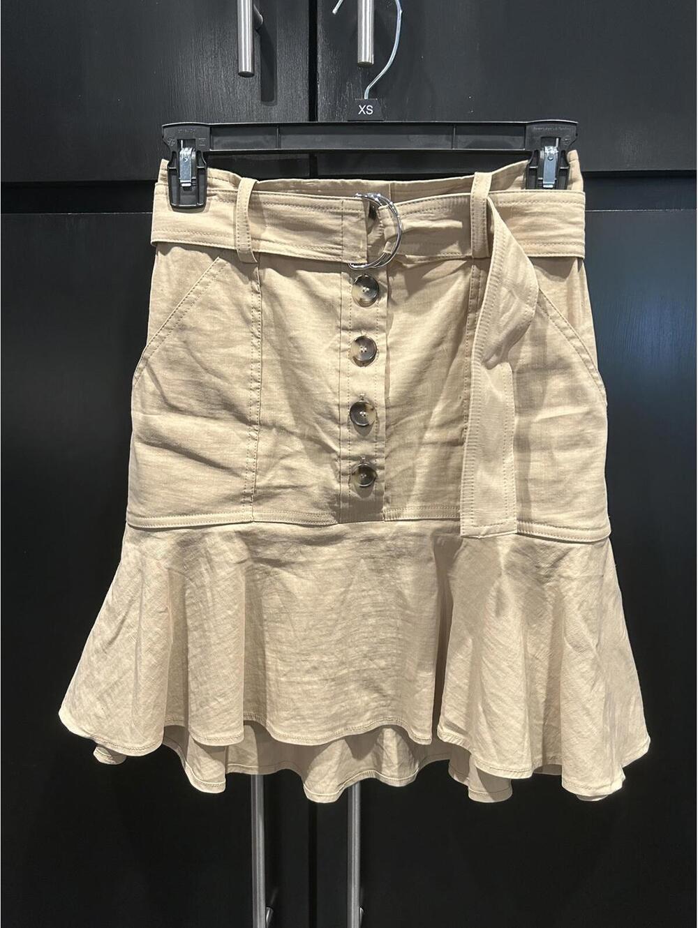 A.L.C. $395 Miley Button-Front Skirt Linen Blend Tan SZ 2